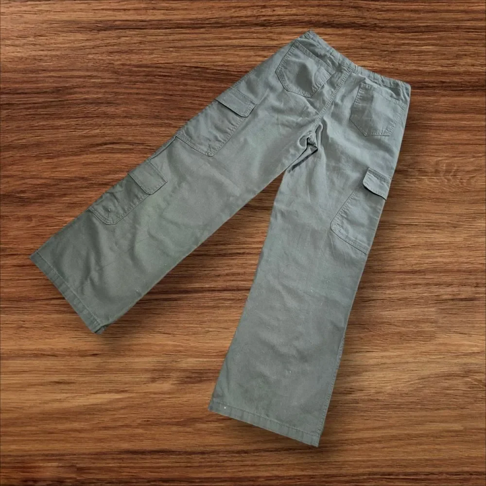 Tinseltown Green Wide Leg Cargo Trouser Pants - Picture 3 of 6